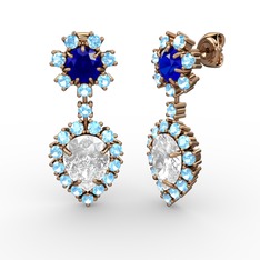 Seranta Damla Küpe - Beyaz zirkon, akuamarin ve lab safir 18 ayar rose altın küpe #1hkplno