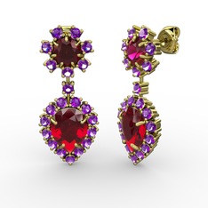 Seranta Damla Küpe - Garnet, ametist ve rodolit garnet 8 ayar altın küpe #1hld0yk