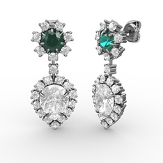 Seranta Damla Küpe - Swarovski, beyaz zirkon ve yeşil kuvars 8 ayar beyaz altın küpe #1hv5g1i