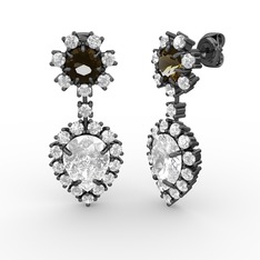 Seranta Damla Küpe - Beyaz zirkon, pırlanta ve dumanlı kuvars 925 ayar siyah rodyum kaplama gümüş küpe (0.792 karat) #1hvgkz7