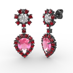 Seranta Damla Küpe - Pembe kuvars, garnet ve swarovski 925 ayar siyah rodyum kaplama gümüş küpe #1i0mdue