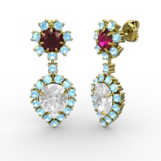 Seranta Damla Küpe - Swarovski, akuamarin ve rodolit garnet 8 ayar altın küpe #1icsapw