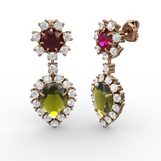 Seranta Damla Küpe - Peridot, swarovski ve rodolit garnet 8 ayar rose altın küpe #1iw7c1v