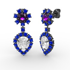 Seranta Damla Küpe - Swarovski, lab safir ve ametist 925 ayar siyah rodyum kaplama gümüş küpe #1j62xx6