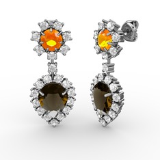 Seranta Damla Küpe - Dumanlı kuvars, swarovski ve sitrin 18 ayar beyaz altın küpe #1jadl8x