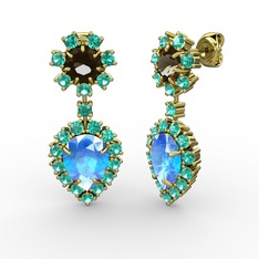 Seranta Damla Küpe - Akuamarin, yeşil kuvars ve dumanlı kuvars 18 ayar altın küpe #1jbu8j3