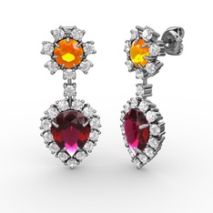 Seranta Damla Küpe - Rodolit garnet, pırlanta ve sitrin 925 ayar gümüş küpe (0.792 karat) #1jkhf9z