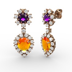 Seranta Damla Küpe - Sitrin, swarovski ve ametist 8 ayar rose altın küpe #1jmxnkf