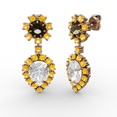 Seranta Damla Küpe - Swarovski, sitrin ve dumanlı kuvars 925 ayar rose altın kaplama gümüş küpe #1jwo5kt