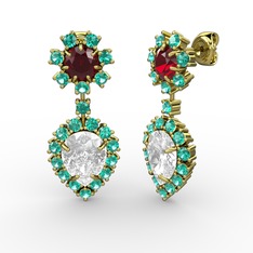 Swarovski, yeşil kuvars ve garnet 14 ayar altın küpe