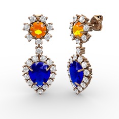 Lab safir, pırlanta ve sitrin 14 ayar rose altın küpe (0.792 karat)