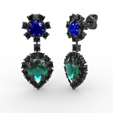 Seranta Damla Küpe - Yeşil kuvars, siyah zirkon ve lab safir 925 ayar siyah rodyum kaplama gümüş küpe #1k31rjk