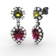Seranta Damla Küpe - Rodolit garnet, pırlanta ve peridot 925 ayar siyah rodyum kaplama gümüş küpe (0.792 karat) #1k6eul3
