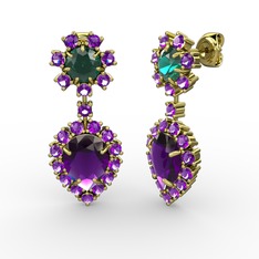 Seranta Damla Küpe - Ametist ve yeşil kuvars 925 ayar altın kaplama gümüş küpe #1kf36zu