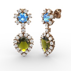 Peridot, pırlanta ve akuamarin 14 ayar rose altın küpe (0.792 karat)