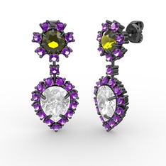 Seranta Damla Küpe - Swarovski, ametist ve peridot 925 ayar siyah rodyum kaplama gümüş küpe #1kxdh9b