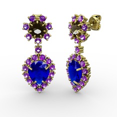 Seranta Damla Küpe - Lab safir, ametist ve dumanlı kuvars 8 ayar altın küpe #1ldfu8a