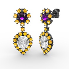 Seranta Damla Küpe - Swarovski, sitrin ve ametist 925 ayar siyah rodyum kaplama gümüş küpe #1lel36l