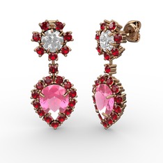 Pembe kuvars, garnet ve swarovski 925 ayar rose altın kaplama gümüş küpe