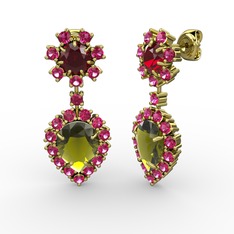 Peridot, rodolit garnet ve garnet 14 ayar altın küpe