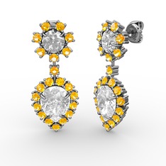 Seranta Damla Küpe - Beyaz zirkon, sitrin ve swarovski 18 ayar beyaz altın küpe #1lrh5kb