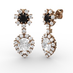 Seranta Damla Küpe - Swarovski, beyaz zirkon ve siyah zirkon 8 ayar rose altın küpe #1ls6fhw