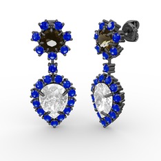 Seranta Damla Küpe - Swarovski, lab safir ve dumanlı kuvars 925 ayar siyah rodyum kaplama gümüş küpe #1lwnvzv
