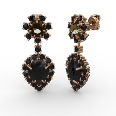 Siyah zirkon ve dumanlı kuvars 14 ayar rose altın küpe