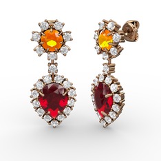 Seranta Damla Küpe - Garnet, pırlanta ve sitrin 14 ayar rose altın küpe (0.792 karat) #1mb9tqn
