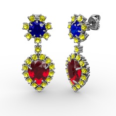 Seranta Damla Küpe - Garnet, peridot ve lab safir 14 ayar beyaz altın küpe #1mbww3o