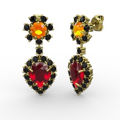 Garnet, siyah zirkon ve sitrin 14 ayar altın küpe