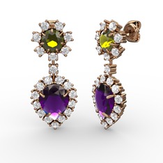 Seranta Damla Küpe - Ametist, swarovski ve peridot 925 ayar rose altın kaplama gümüş küpe #1mgwkpl