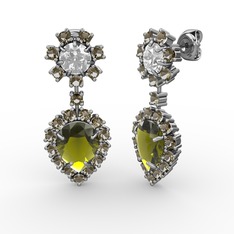 Peridot, dumanlı kuvars ve swarovski 925 ayar gümüş küpe
