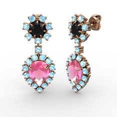 Seranta Damla Küpe - Pembe kuvars, akuamarin ve siyah zirkon 14 ayar rose altın küpe #1mrwrm0