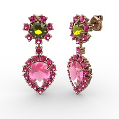 Seranta Damla Küpe - Pembe kuvars, rodolit garnet ve peridot 14 ayar rose altın küpe #1mtmlpm