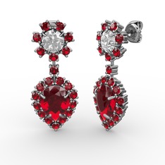 Garnet ve beyaz zirkon 18 ayar beyaz altın küpe