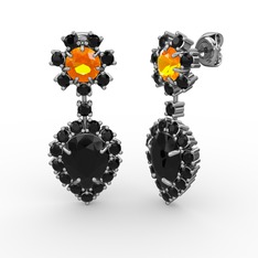 Seranta Damla Küpe - Siyah zirkon ve sitrin 925 ayar gümüş küpe #1my5jyd