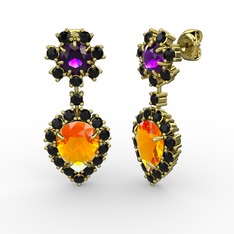 Seranta Damla Küpe - Sitrin, siyah zirkon ve ametist 18 ayar altın küpe #1n0w7j1