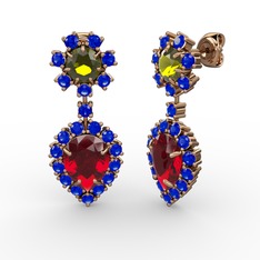 Seranta Damla Küpe - Garnet, lab safir ve peridot 18 ayar rose altın küpe #1n5xepv