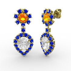 Swarovski, lab safir ve sitrin 925 ayar altın kaplama gümüş küpe
