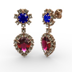 Seranta Damla Küpe - Rodolit garnet, dumanlı kuvars ve lab safir 925 ayar rose altın kaplama gümüş küpe #1nh6cp3