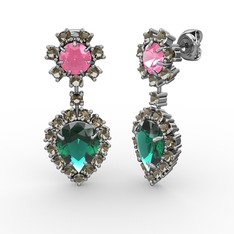 Seranta Damla Küpe - Yeşil kuvars, dumanlı kuvars ve pembe kuvars 14 ayar beyaz altın küpe #1nj5ahu