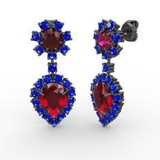 Seranta Damla Küpe - Garnet, lab safir ve rodolit garnet 925 ayar siyah rodyum kaplama gümüş küpe #1nlkb0o