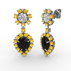 Seranta Damla Küpe - Siyah zirkon, sitrin ve swarovski 8 ayar beyaz altın küpe #1nqpv4f
