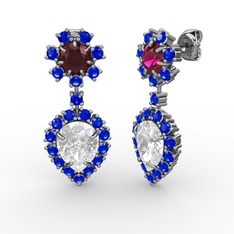Seranta Damla Küpe - Swarovski, lab safir ve rodolit garnet 14 ayar beyaz altın küpe #1ns2lgu