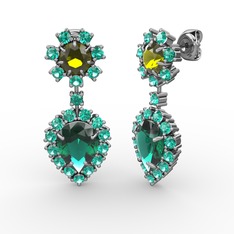 Yeşil kuvars ve peridot 8 ayar beyaz altın küpe