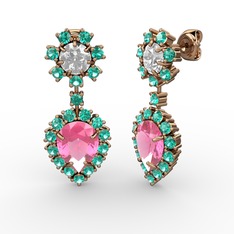 Seranta Damla Küpe - Pembe kuvars, yeşil kuvars ve swarovski 18 ayar rose altın küpe #1o920vv