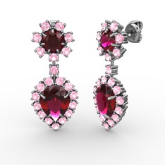 Rodolit garnet ve pembe kuvars 18 ayar beyaz altın küpe