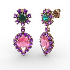 Seranta Damla Küpe - Pembe kuvars, ametist ve yeşil kuvars 8 ayar rose altın küpe #1oo6c8f