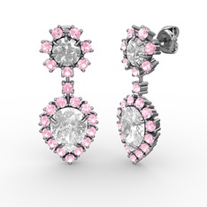 Seranta Damla Küpe - Beyaz zirkon, pembe kuvars ve swarovski 18 ayar beyaz altın küpe #1oz2xlo